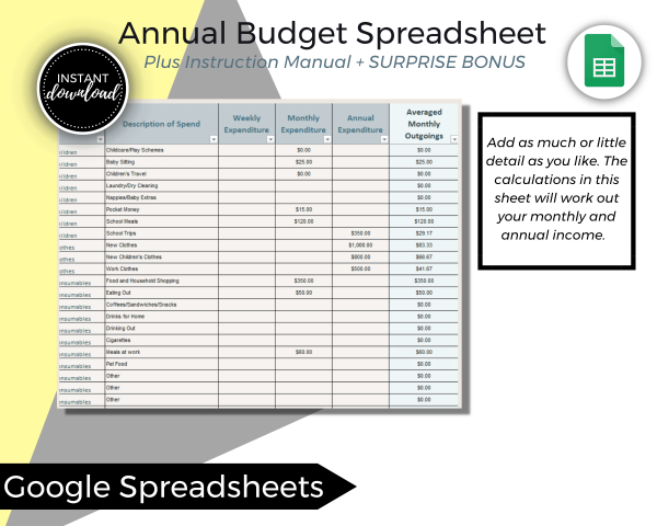 Annual Budget Spreadsheet - For Google Sheets - Image 3